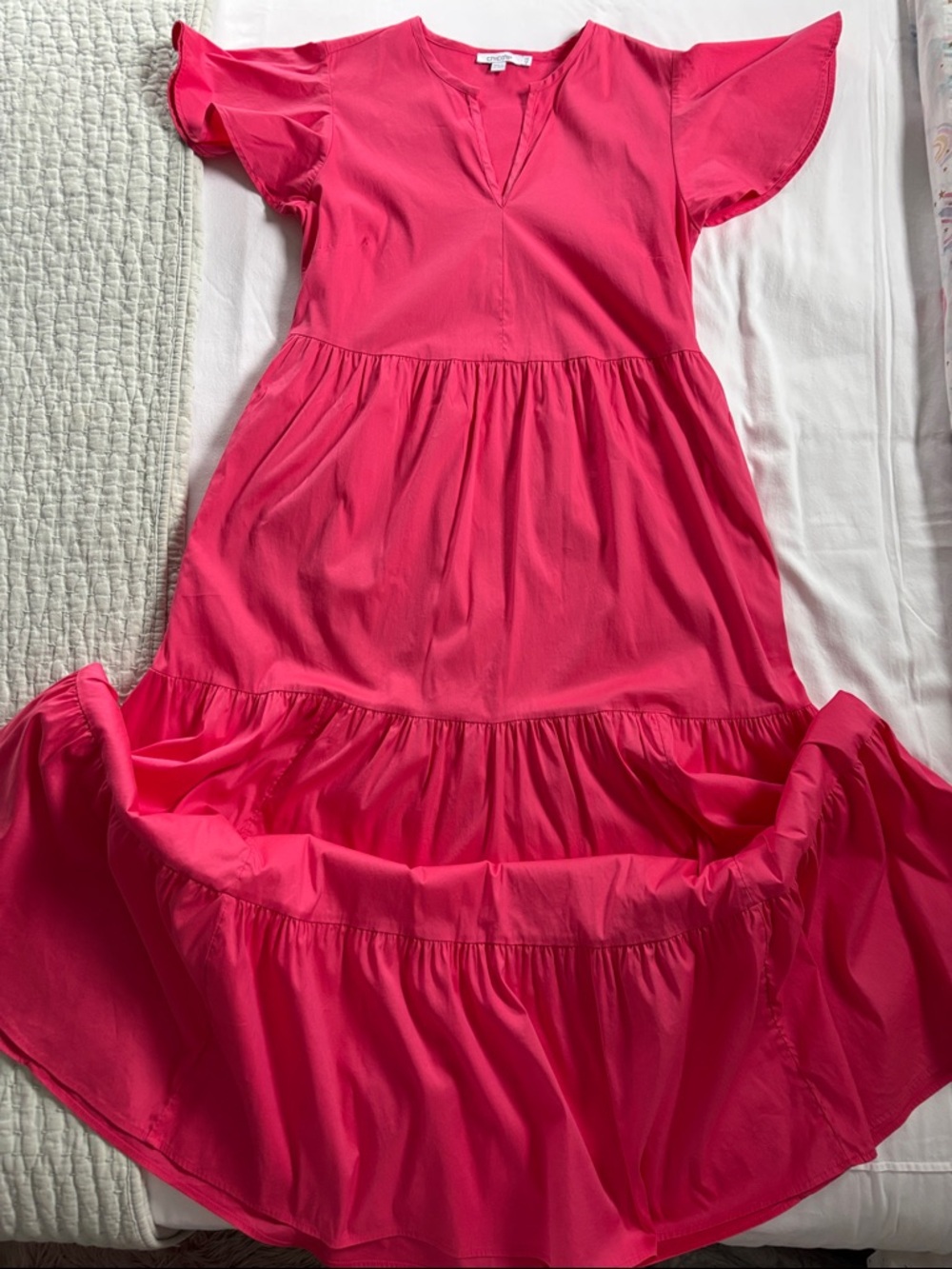 Chico's Hot Pink Notch-Neck Blouse with Butterfly Sleeves